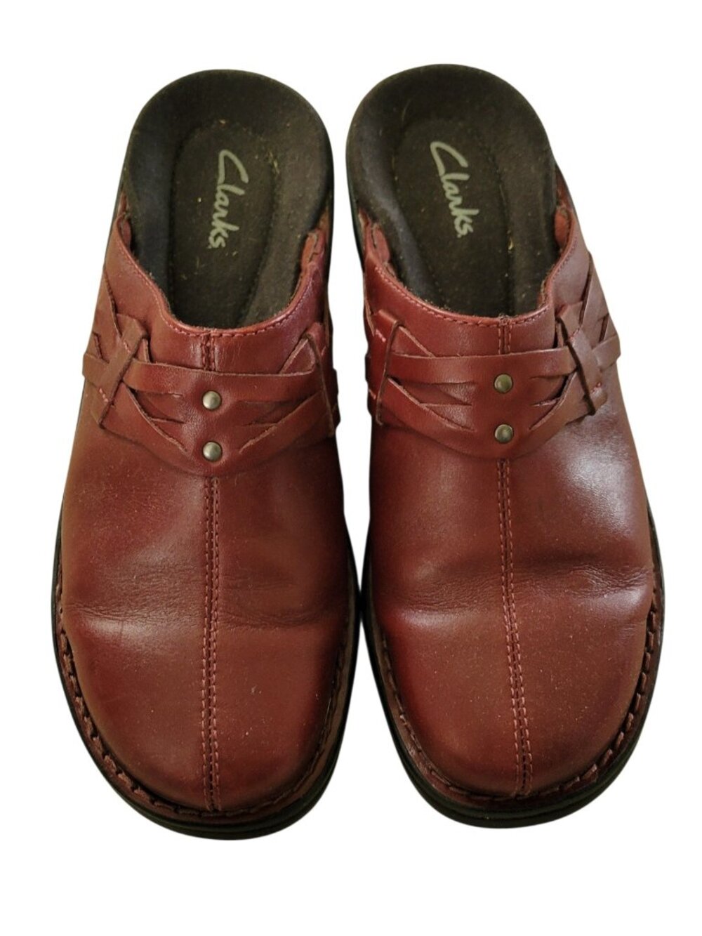 Clarks Burgundy Full Grain Leather Slip-On Comfort Clog Mule Sz 7